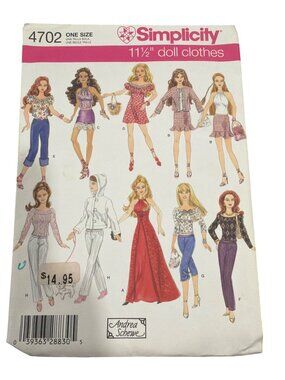 Simplicity 4702 11 1/2" Doll Clothes Sewing Pattern 34 Pieces Andrea Schewe Desi